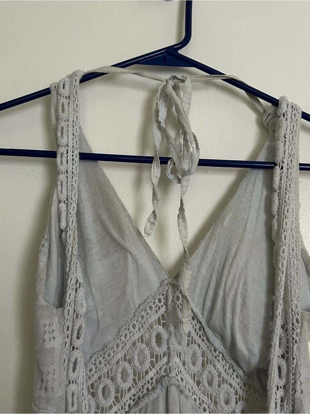 Grey/Blue Lace Halter Backless Dress - Picture 3 of 7